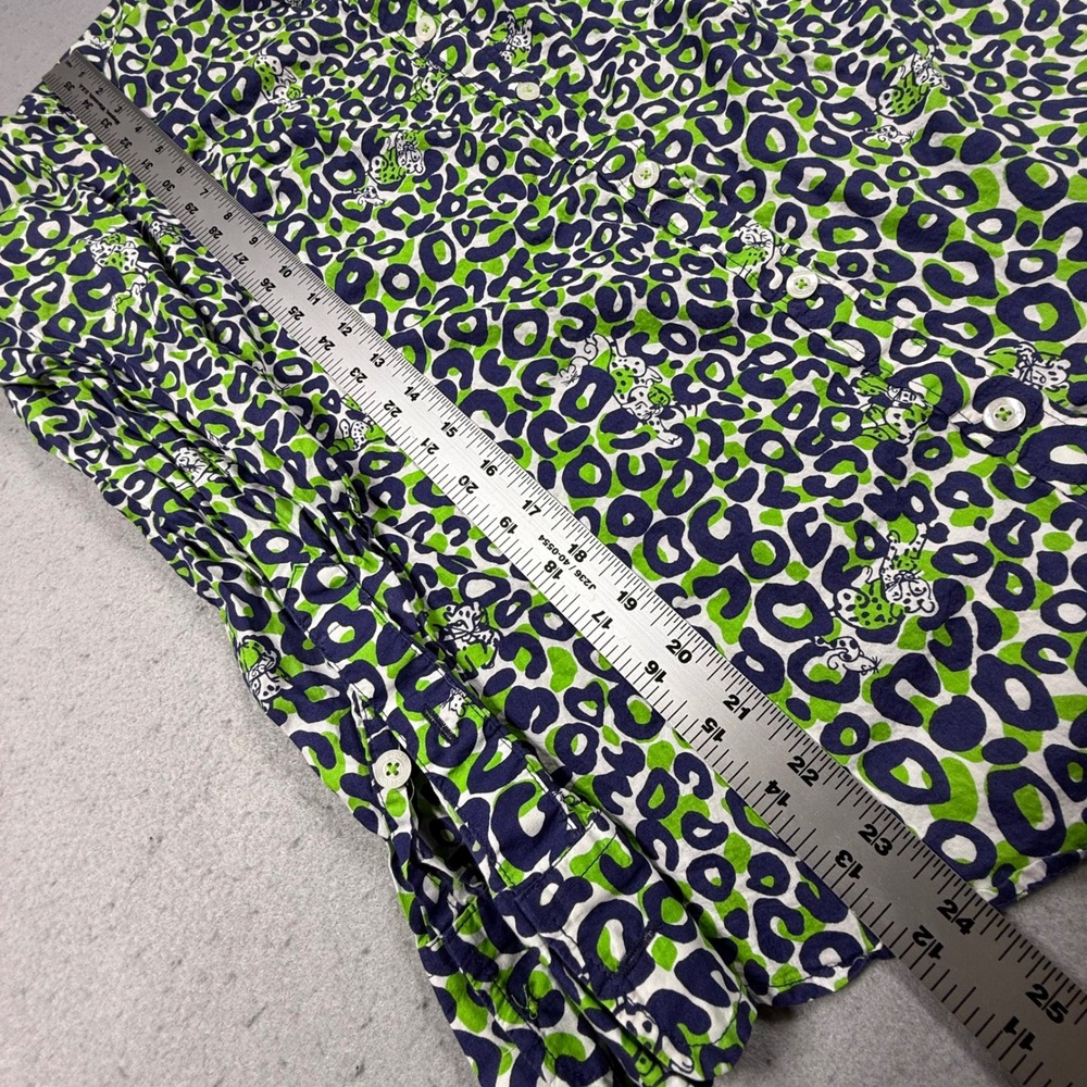 Lilly Pulitzer Leopard Animal Print Green Navy Blue Cotton Button Up Shirt 4 - Picture 7 of 9